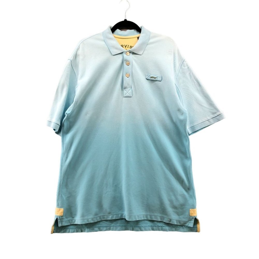 Orvis‎ Polo Shirt Mens L Blue Ombre Short Sleeve Cotton